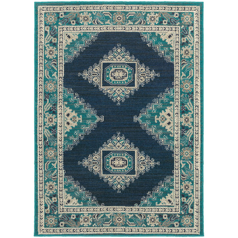 Image of Oriental Weavers Highlands 6658A 1'10" X 3' 0" Traditional Blue Ivory Medallion Rug-Wanderlust Rugs