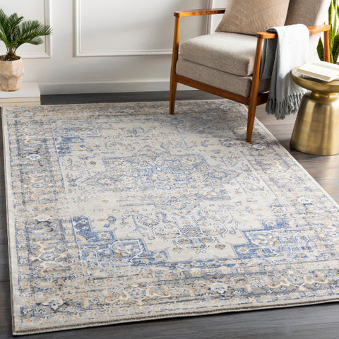 Image of Surya Indigo Traditional Navy, Bright Blue, Medium Gray, Tan, White Rugs IGO-2312