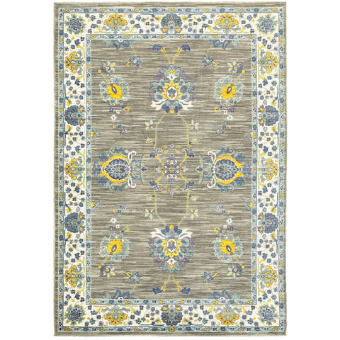 Image of Oriental Weavers Joli 503D4 1'10" X 3' 0" Traditional Grey Yellow Floral Rug-Wanderlust Rugs