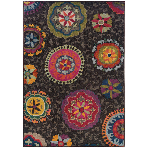 Image of Oriental Weavers Kaleidoscope 1333N 2' 7" X 10' 0" Casual Charcoal Multi Floral Runner Rug-Wanderlust Rugs