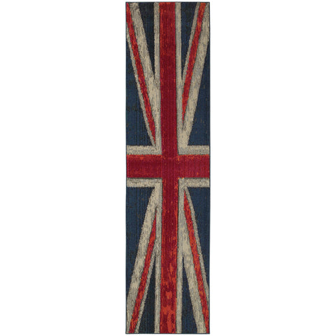 Image of Oriental Weavers Kaleidoscope 505R5 British Flag Rug 2' 7" X 10' 0" Contemporary Navy Pink Abstract Runner Rug-Wanderlust Rugs