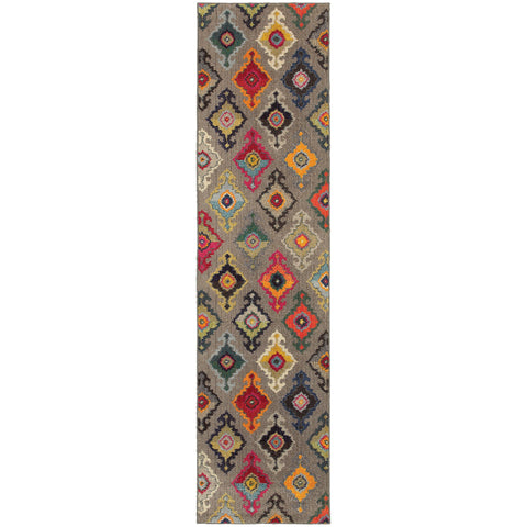 Image of Oriental Weavers Kaleidoscope 5990E 2' 7" X 10' 0" Casual Grey Multi Tribal Runner Rug-Wanderlust Rugs