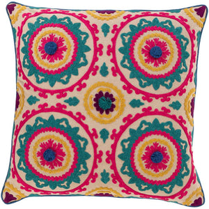 Surya Khavi Bohemian/Global Bright Pink, Denim, Teal, Bright Yellow, Dark Purple, Dark Blue, Beige Pillow Cover KHV-002-Wanderlust Rugs