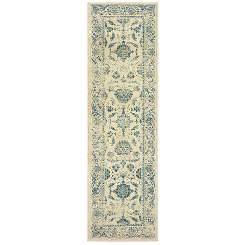 Image of Oriental Weavers Linden 7909A 1'10" X 3' 0" Traditional Ivory Blue Distressed Rug-Wanderlust Rugs