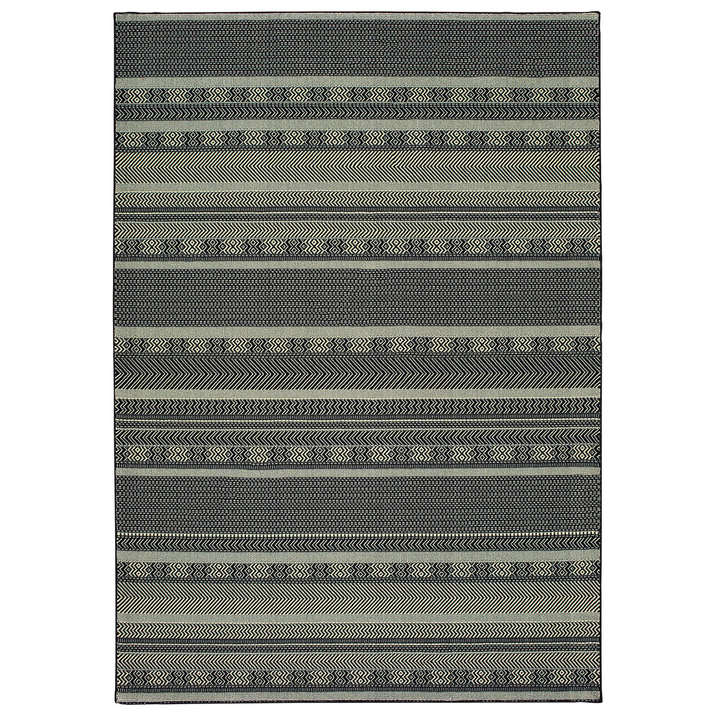 Oriental Weavers Luna 1802K 2' 3" X 7' 6" Casual Black Ivory Stripe Runner Rug-Wanderlust Rugs