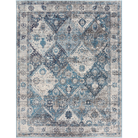 Image of Surya Monte Carlo Traditional Sky Blue, Navy, Charcoal, Light Gray, White Rugs MNC-2317