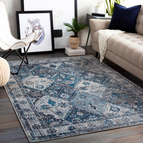 Image of Surya Monte Carlo Traditional Sky Blue, Navy, Charcoal, Light Gray, White Rugs MNC-2317