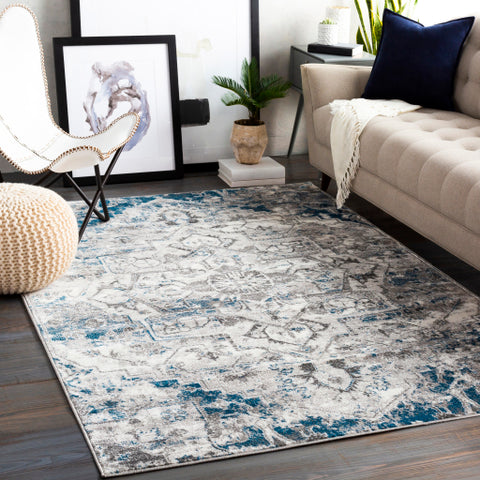 Image of Surya Monte Carlo Traditional Sky Blue, Light Gray, Charcoal, White Rugs MNC-2318