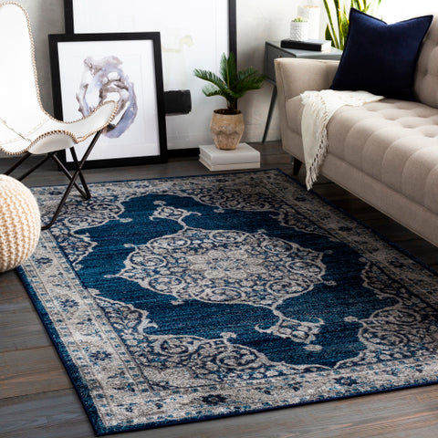 Image of Surya Monte Carlo Traditional Navy, Sky Blue, Charcoal, Light Gray Rugs MNC-2322