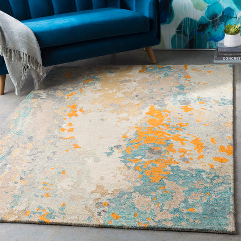 Image of Surya Modern Nouveau Modern Charcoal, Teal, Khaki, Beige, Saffron, Bright Orange Rugs MNV-1002