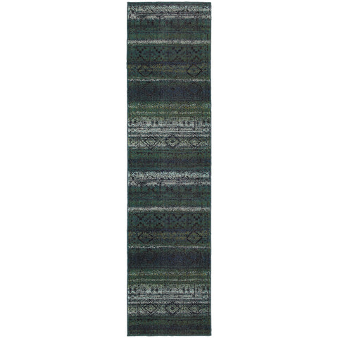 Image of Oriental Weavers Nomad 8123G 2' 7" X 10' 0" Contemporary Green Blue Tribal Runner Rug-Wanderlust Rugs