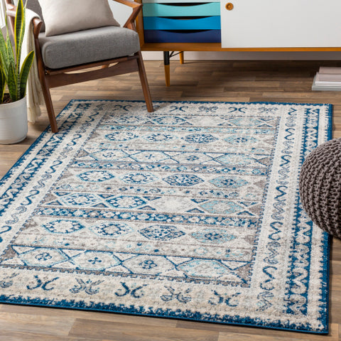 Image of Surya Norwich Global Dark Blue, Medium Gray, Light Gray, Cream, Aqua Rugs NWC-2307