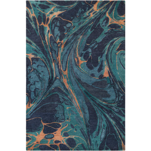 Image of Surya Pisces Modern Navy, Teal, Emerald, Camel Rugs PIS-1006