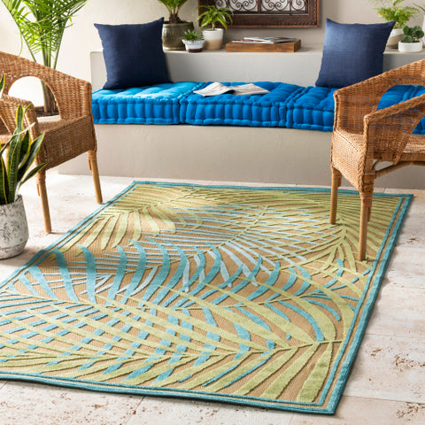 Image of Surya Portera Coastal Sky Blue, Dark Green, Aqua, Khaki Rugs PRT-1064