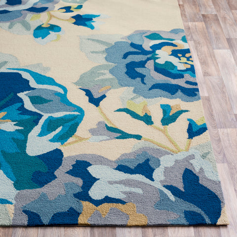 Image of Surya Rain Cottage Bright Blue, Sky Blue, Beige Rugs RAI-1231