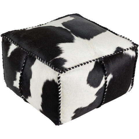 Image of Surya Ranger Hide, Leather & Fur White, Black Pouf RRPF-002-Wanderlust Rugs