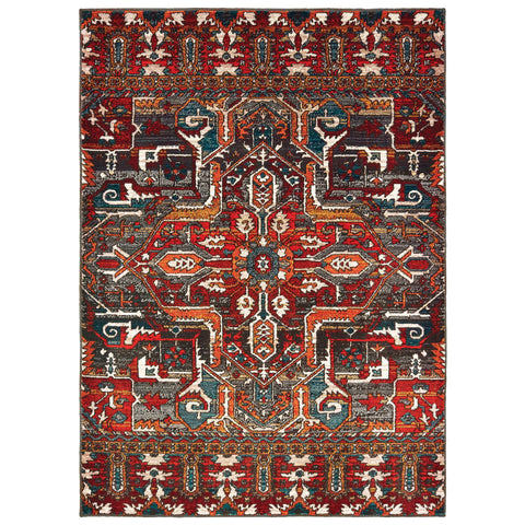 Image of Oriental Weavers Sedona 9575A 1'10" X 3' 0" Casual Red Orange Medallion Rug-Wanderlust Rugs