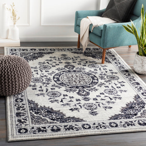 Image of Surya Wanderlust Traditional Silver Gray, Charcoal, White, Navy, Black Rugs WNL-2300