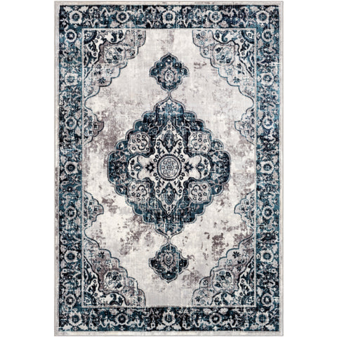 Image of Surya Wanderlust Traditional Aqua, Navy, Silver Gray, White, Charcoal, Black Rugs WNL-2311